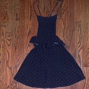 Polka dot overall ruffle dress